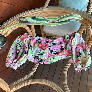 Zara off the shoulder floral cropped blouse